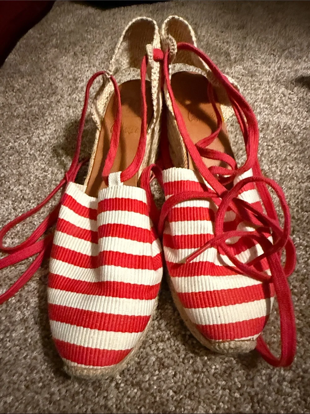 Castaner Red and White Striped Lace-Up Espadrilles